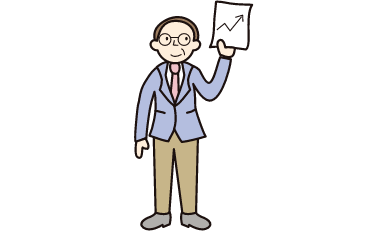 右肩上がりのグラフを持った男性