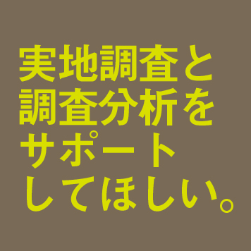 実地調査と調査分析をサポートしてほしい。